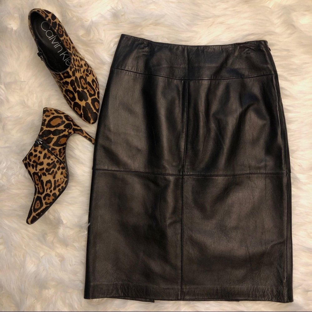 Genuine Leather Pencil Skirt In Black